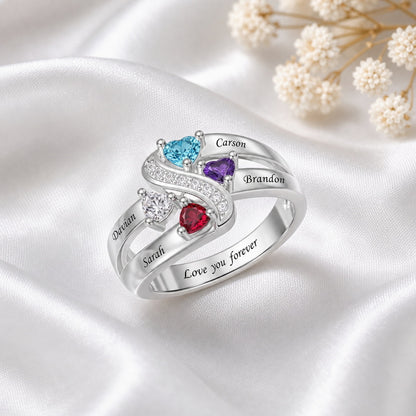 Custom family ribbon birthstone ring fabric detail jewelry v