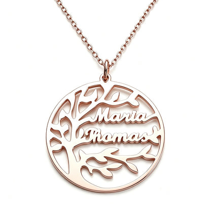 Custom family tree name necklace front view