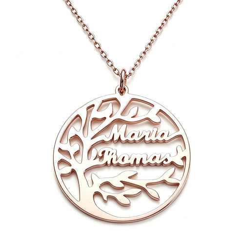 Custom family tree name necklace front view