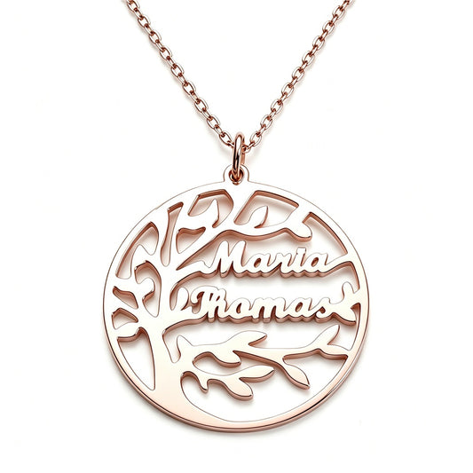Custom family tree name necklace front view