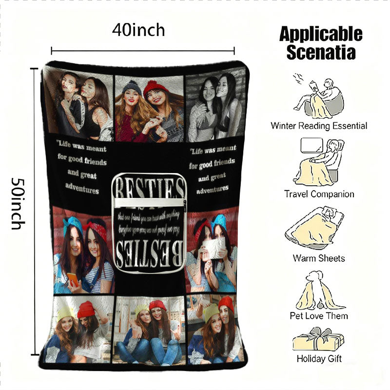 Personalized 2-in-1 Foldable Bestie Friendship Blanket, Bestie Birthday Gift for Women, Friend Appreciation Present