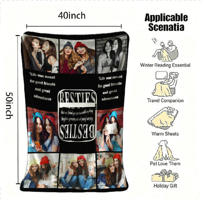 Personalized 2-in-1 Foldable Bestie Friendship Blanket, Bestie Birthday Gift for Women, Friend Appreciation Present