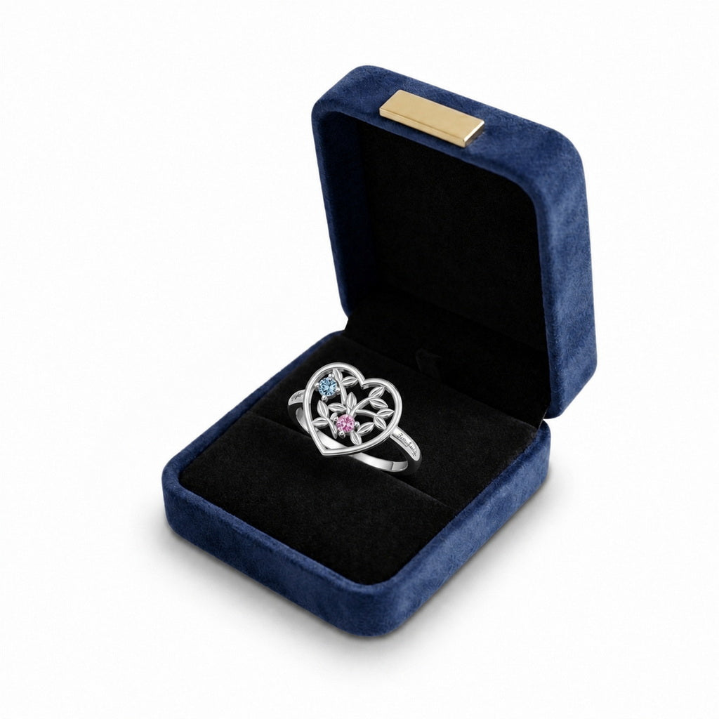 Custom floral heart keepsake ring boxed jewelry view