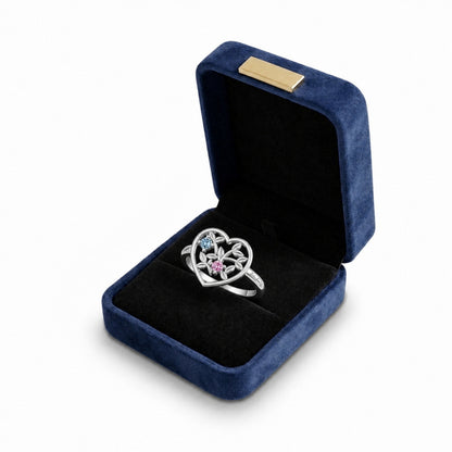 Custom floral heart keepsake ring boxed jewelry view
