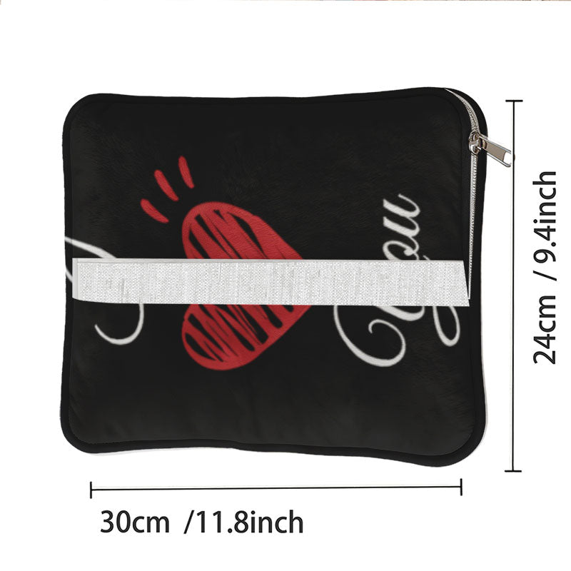Size chart for custom 2-in-1 pillow blanket showing dimensions in cm.