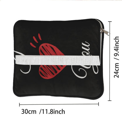 Size chart for custom 2-in-1 pillow blanket showing dimensions in cm.