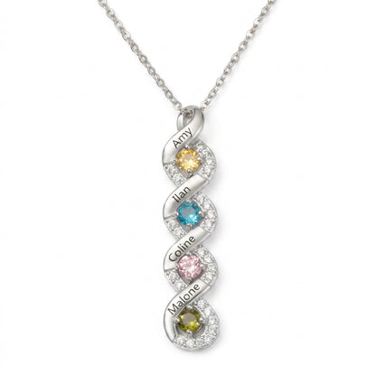 Silver four-name family birthstone necklace