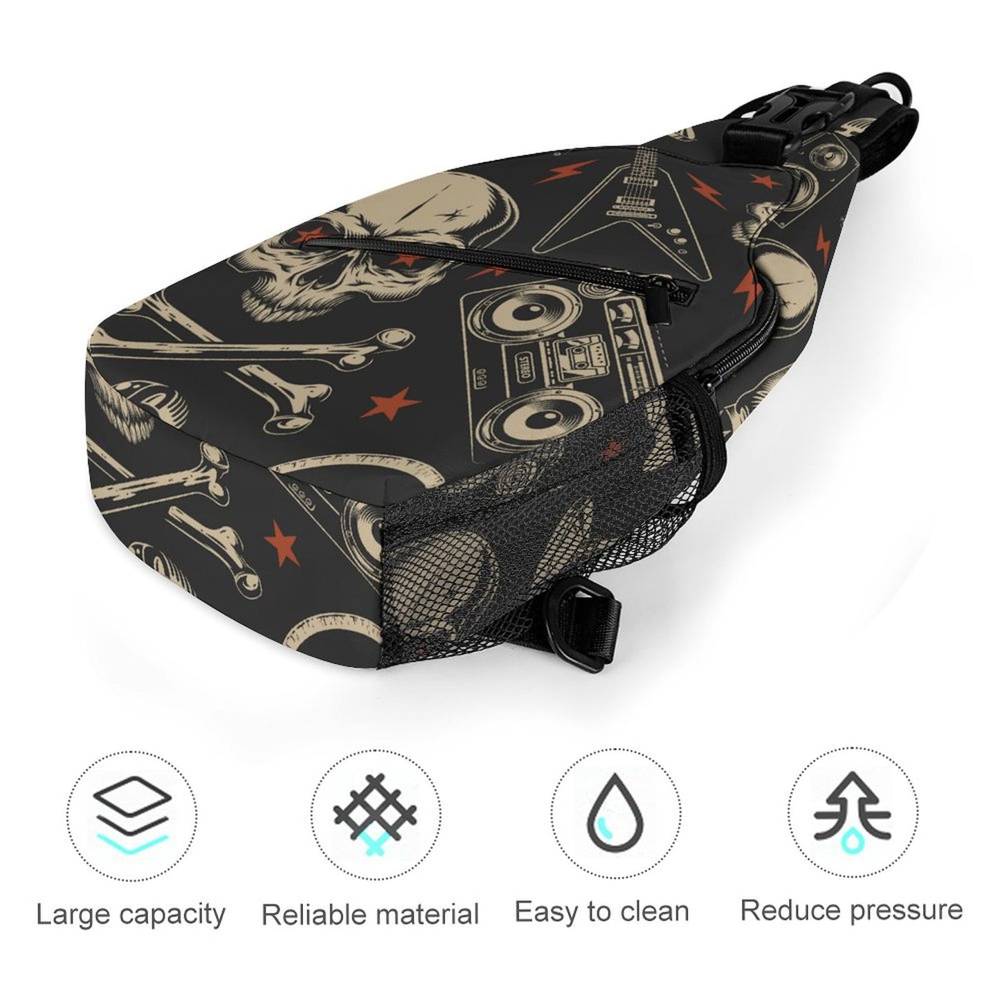 Custom Full Print Sling Bag Lightweight Flat Lay Design.