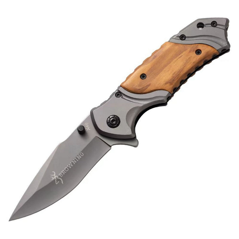 Custom Gift for Men: Detailed view of the engraved wood handle.