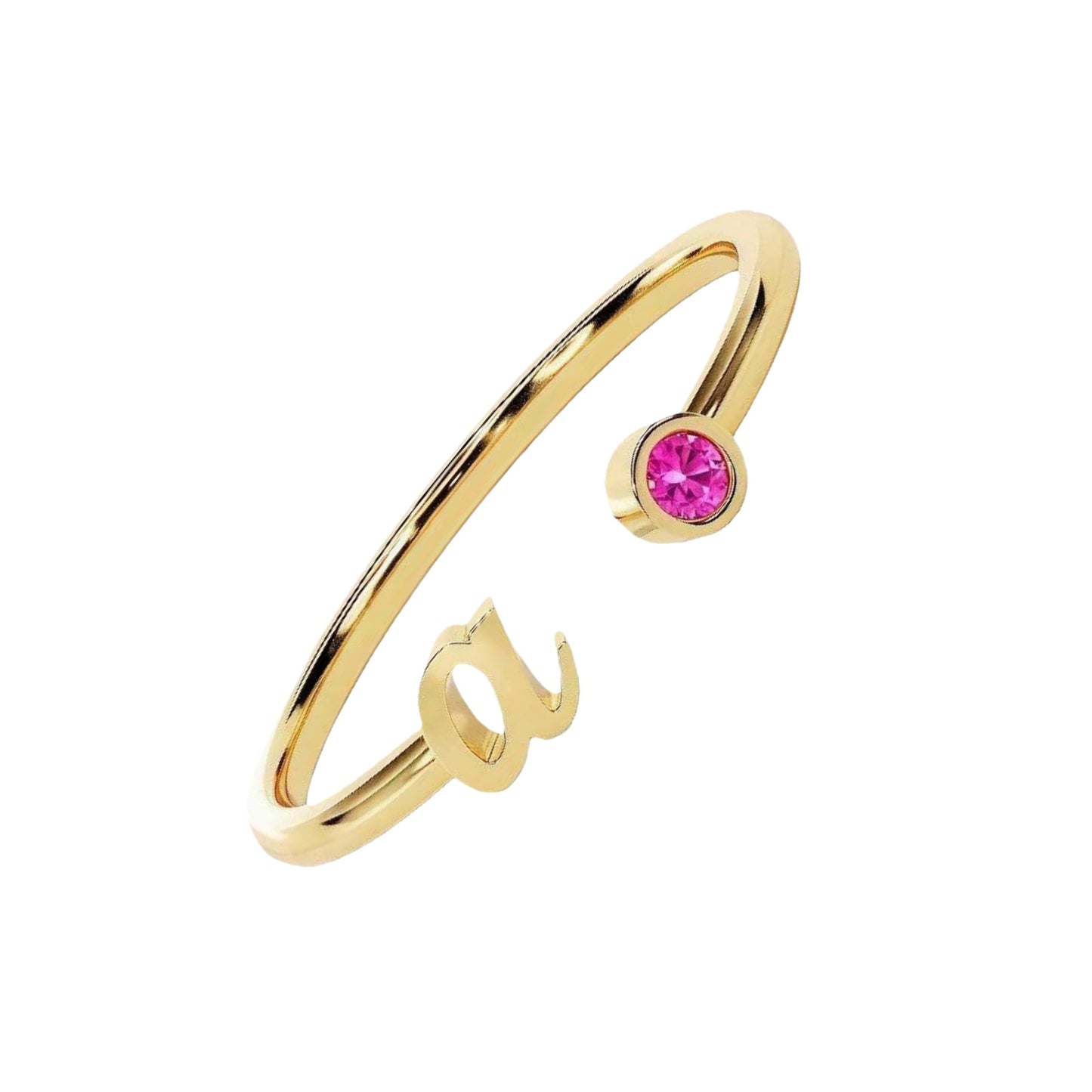 Personalized 925 Sterling Silver Initial Ring with Custom Birthstone - Adjustable