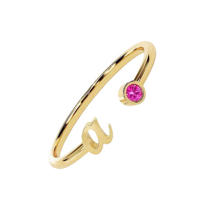 Personalized 925 Sterling Silver Initial Ring with Custom Birthstone - Adjustable