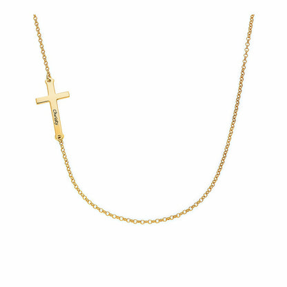 Personalized Sideways Cross Choker Necklace in Sterling Silver & Gold Plating