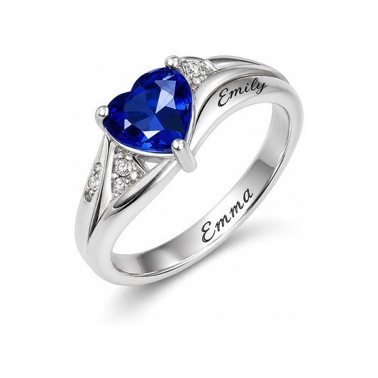 Custom heart birthstone name ring main view
