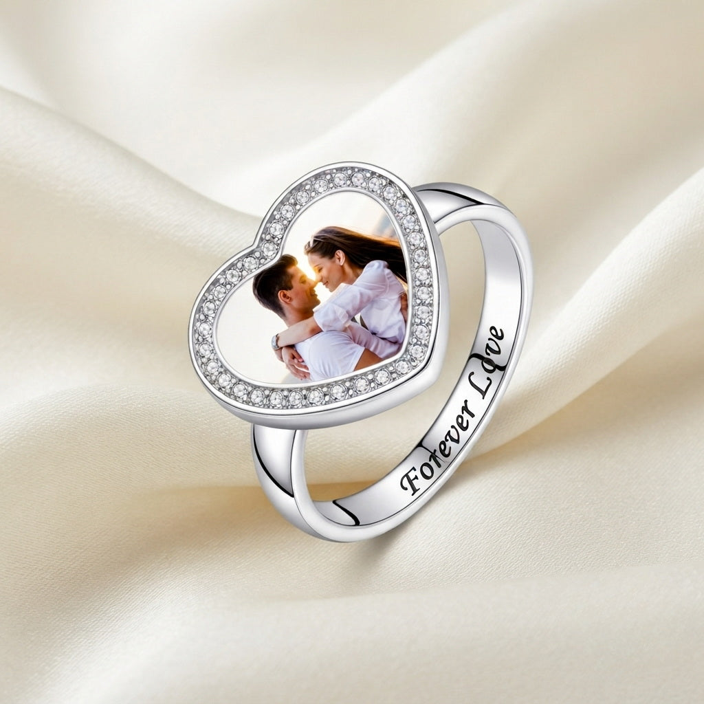 Custom heart photo keepsake message ring styled view