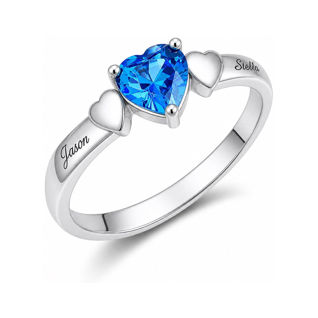 Custom heart solitaire name ring main view