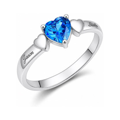 Custom heart solitaire name ring main view