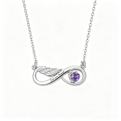 Infinity birthstone necklace front view