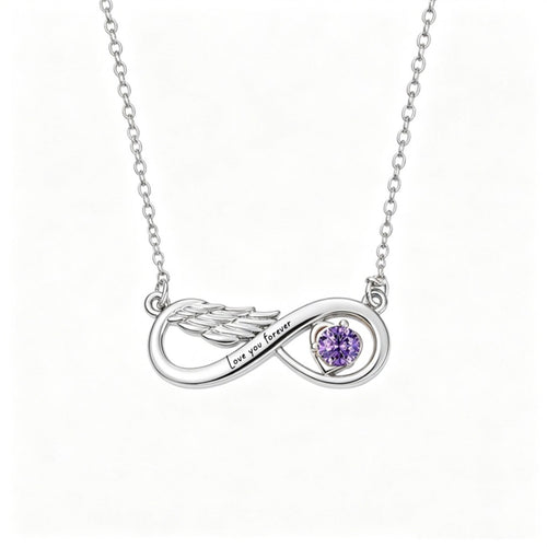 Infinity birthstone necklace front view