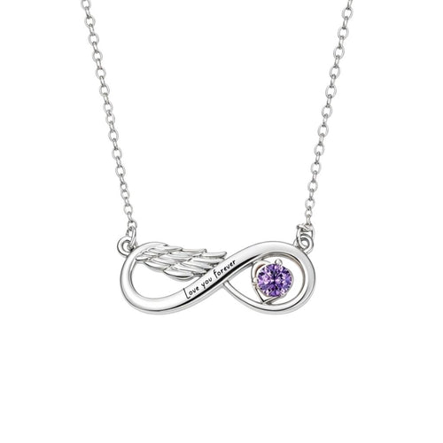 Infinity birthstone necklace front view