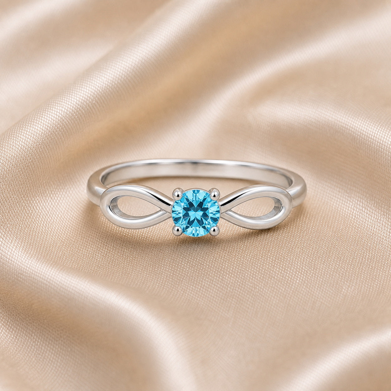 Custom infinity birthstone ring detail view