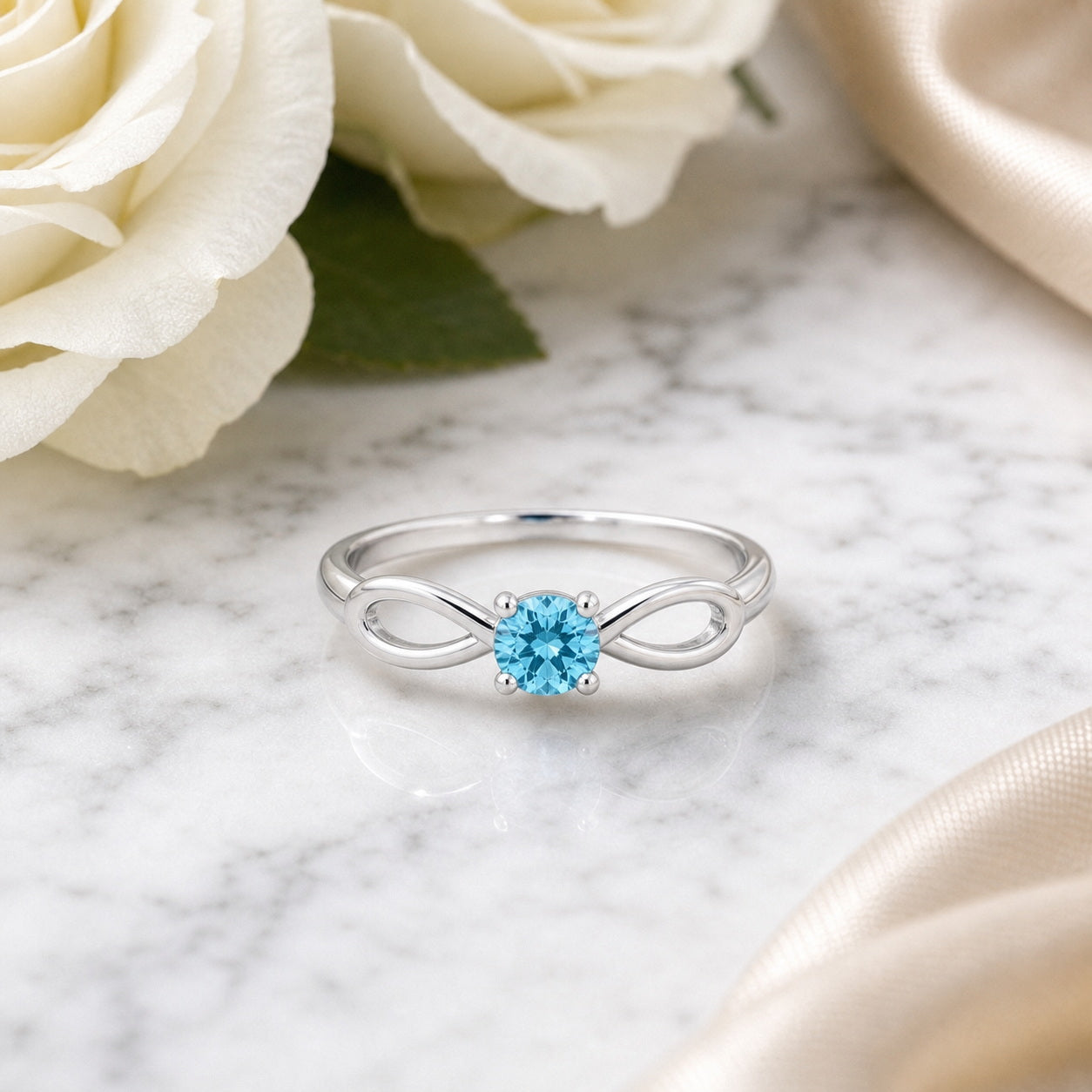 Custom infinity birthstone ring side view