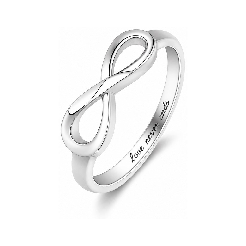 Custom infinity engraved name ring main view
