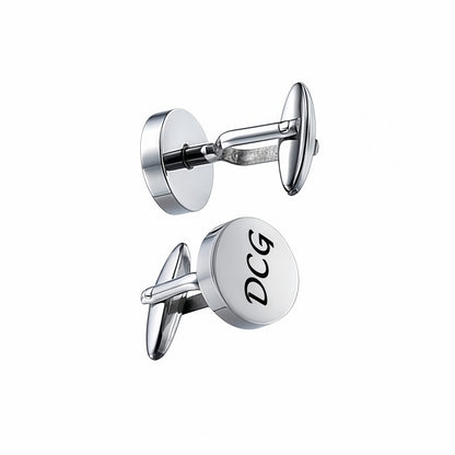 Personalized men's initial cufflinks showing T-bar structure, perfect for business or wedding.