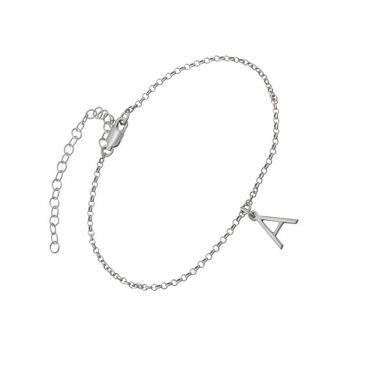 Sterling Silver Initial A Bracelet. Personalized Alphabet for Women.