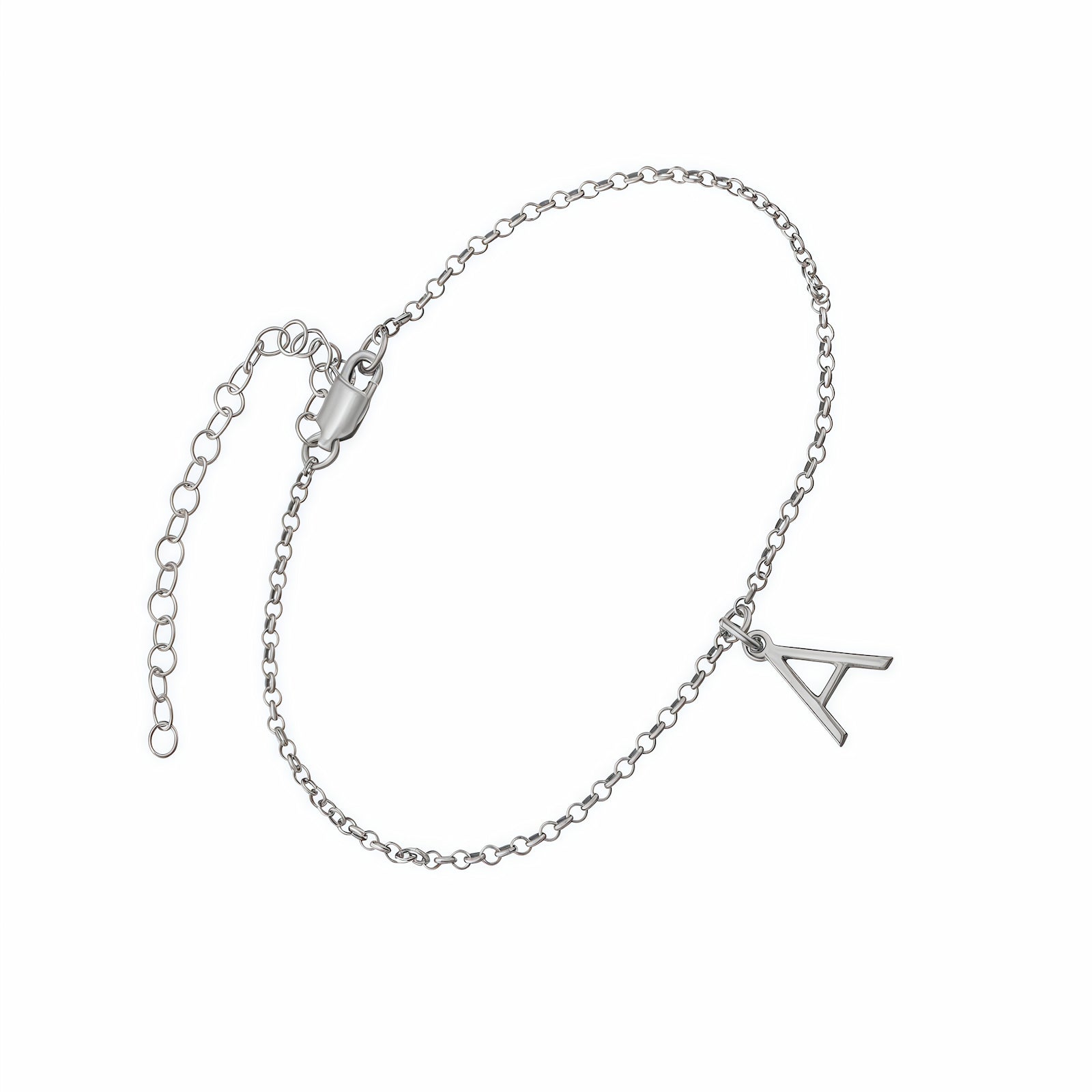 Sterling Silver Initial A Bracelet. Personalized Alphabet for Women.