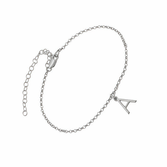 Sterling Silver Initial A Bracelet. Personalized Alphabet for Women.