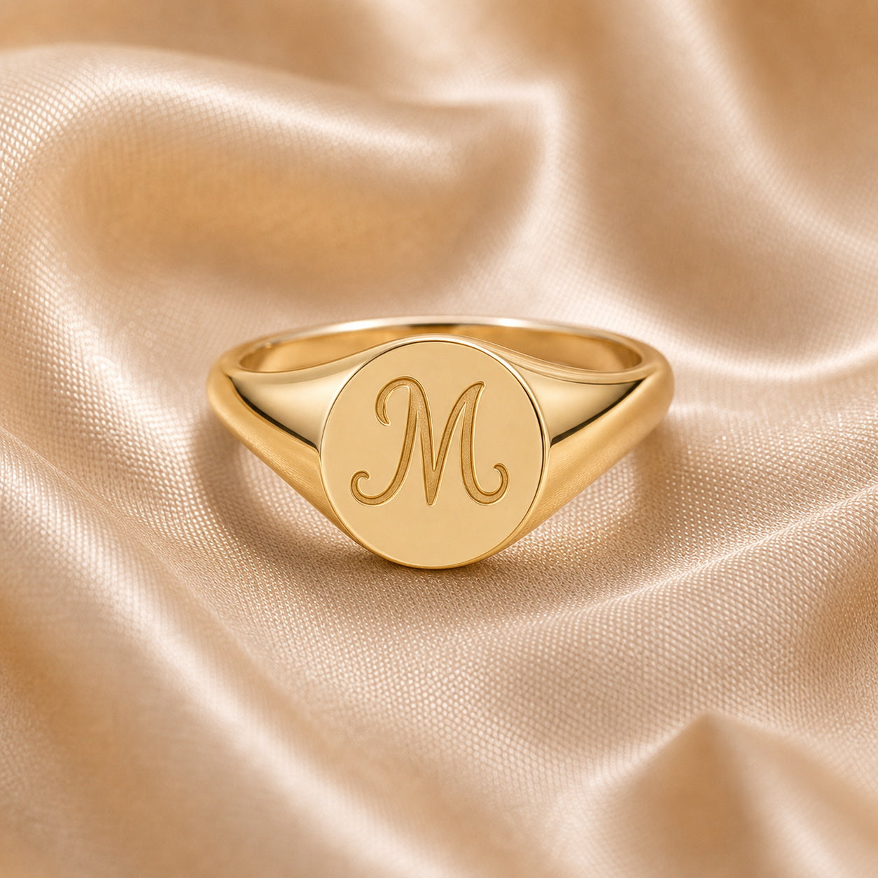 Custom initial signet ring detail view