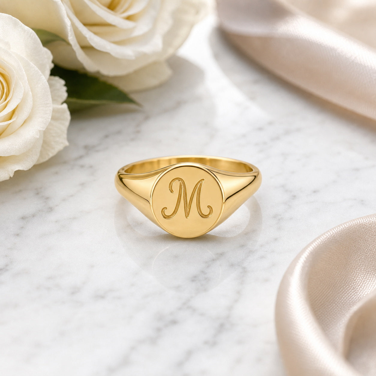 Custom initial signet ring side view