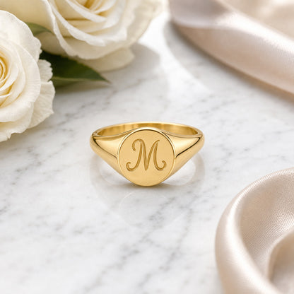 Custom initial signet ring side view
