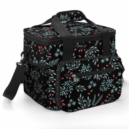 Custom Insulated Lunch Bag, floral print front view showing padded handle and zippered pockets.