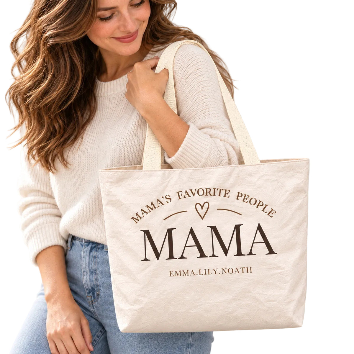 Personalized Mom Tote Bag with Kids' Names - custom design detail