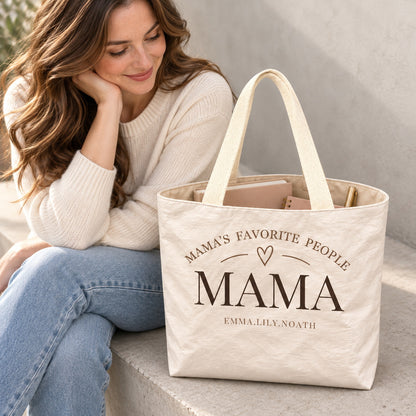 Personalized Mom Tote Bag with Kids' Names - open interior single compartment view