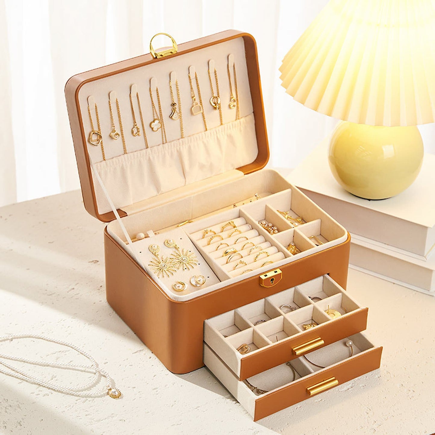 leather jewelry organizer box, perfect for a bridal party or bridesmaid gift, customized with a name.