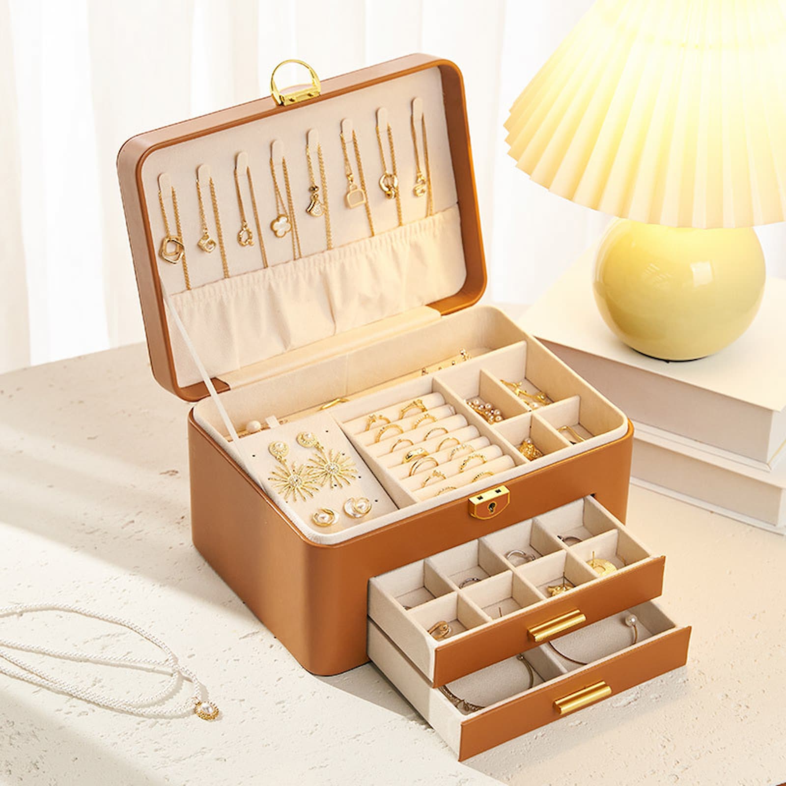 leather jewelry organizer box, perfect for a bridal party or bridesmaid gift, customized with a name.