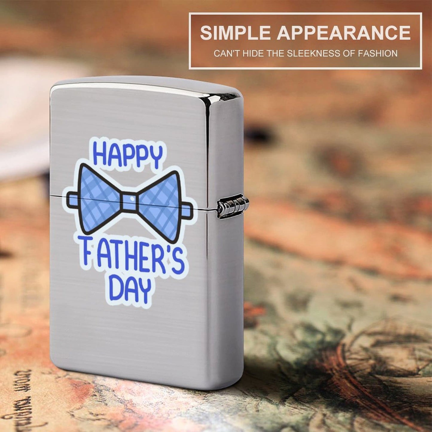 Simple yet fashionable Custom Lighter. Sleek metal shell, personalized with a "Father's Day" print.