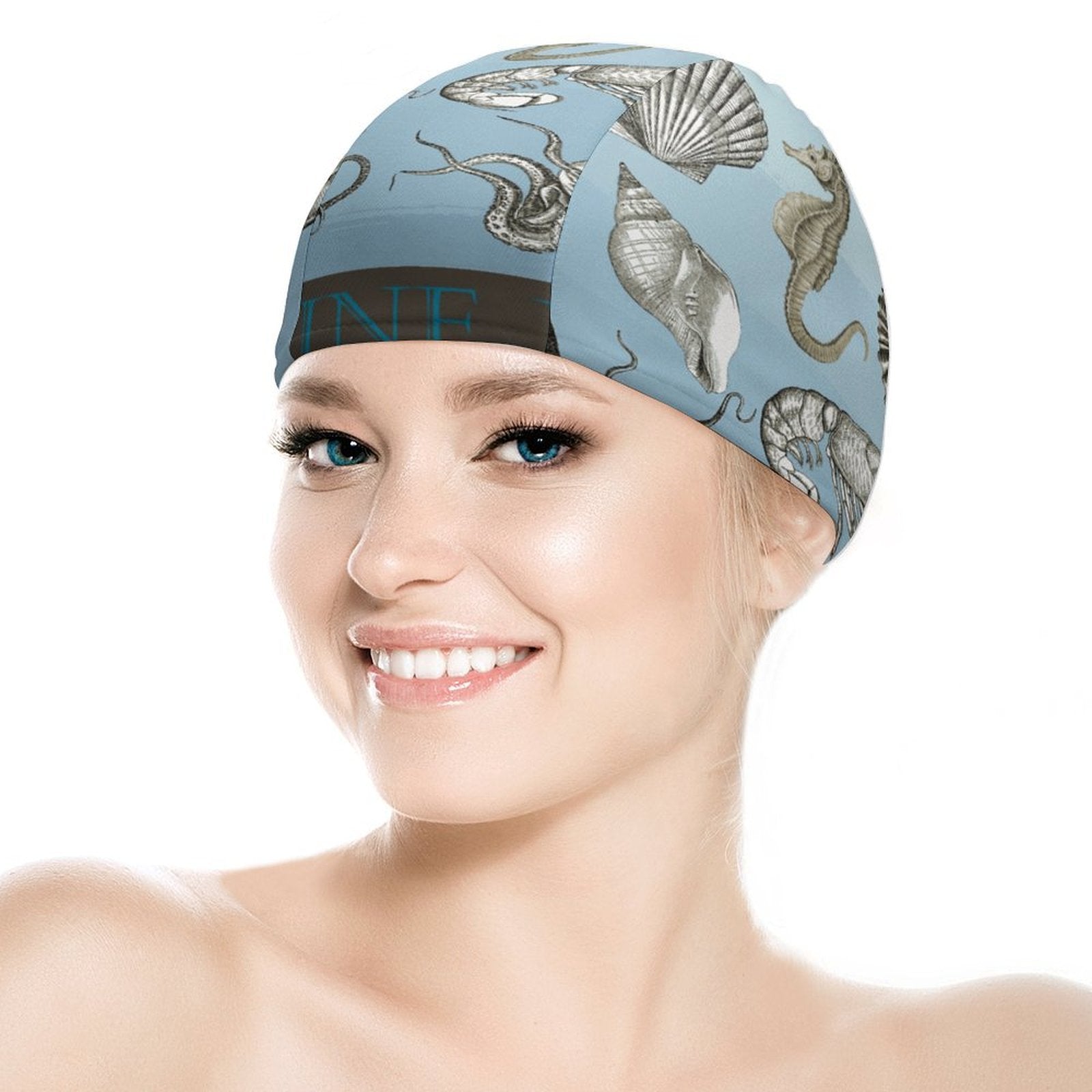 Custom Logo Fabric Swim Cap (unisex). Personalized Adult Swim Hat option.
