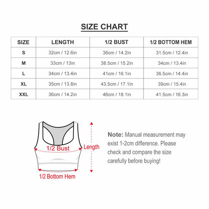 Custom Logo Racerback Bra size chart for Women. Check cup and bust measurements.