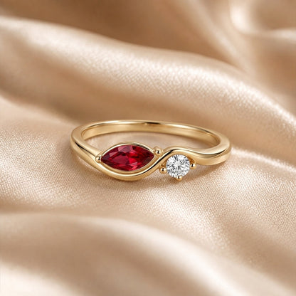 Custom marquise birthstone delicate bypass ring side view