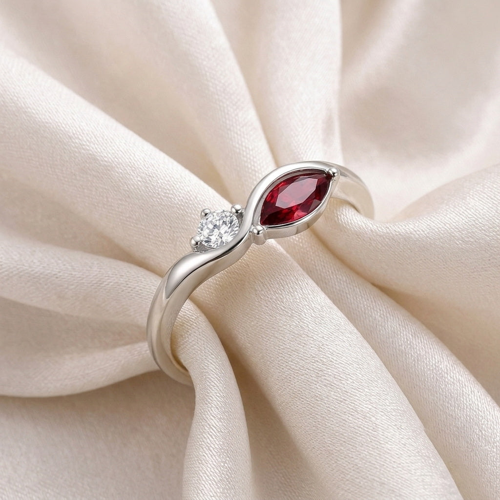 Custom marquise birthstone delicate bypass ring styled view