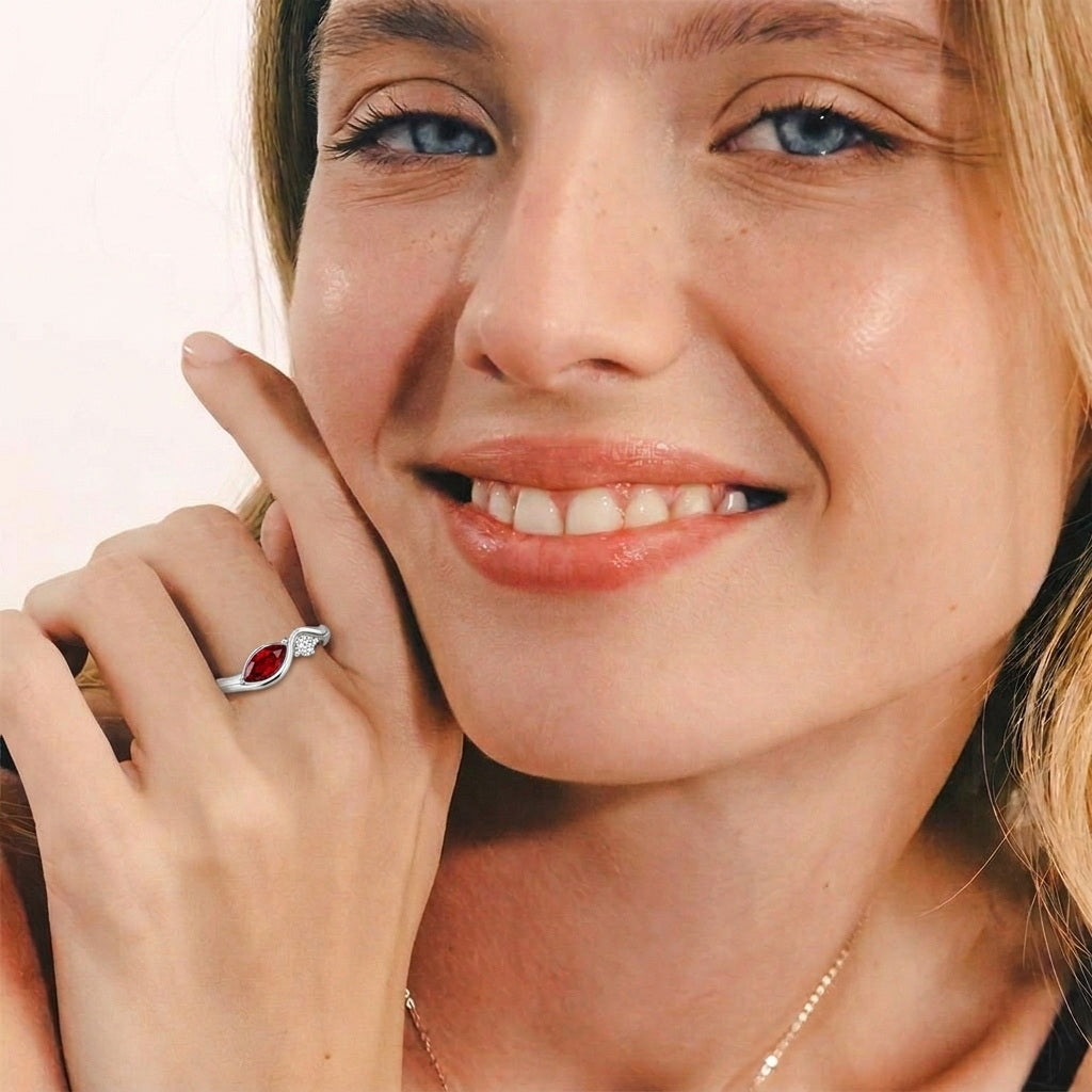 Custom marquise birthstone delicate bypass ring worn on hand
