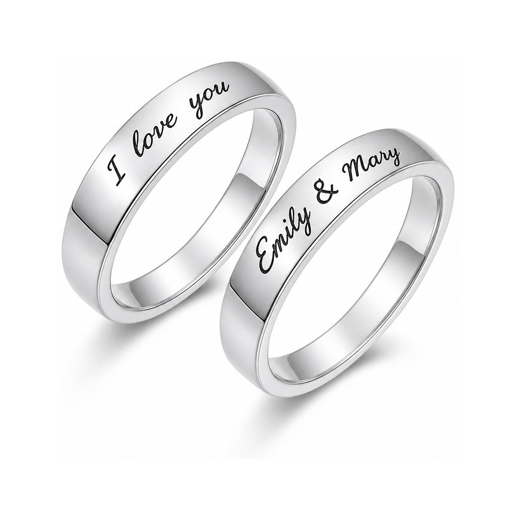 Custom matching couple name band ring with open style