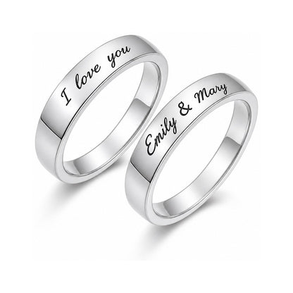 Custom matching couple name band ring with open style