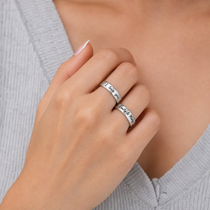 Custom matching couple name band ring on hand