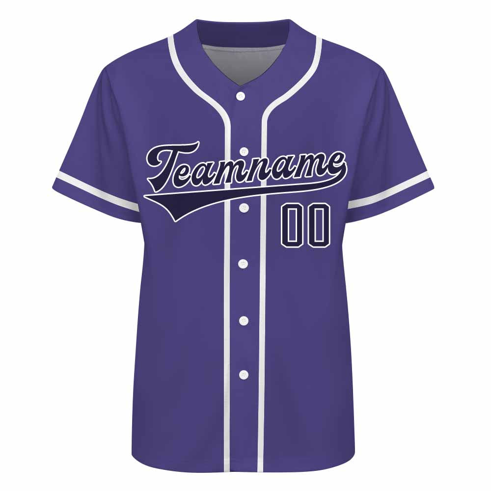Custom Men Baseball Lavender White Jersey with stitched team name and number.