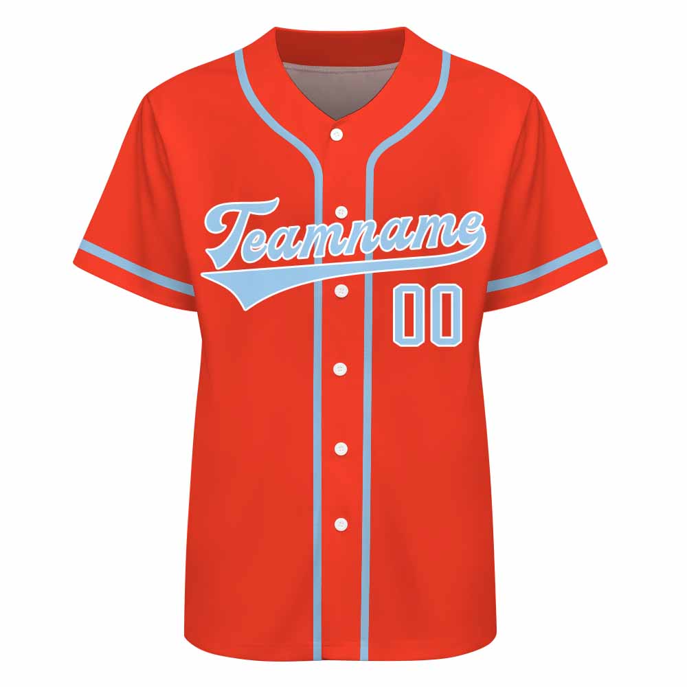 Custom Men Baseball Orange Red Jersey with stitched team name and number.