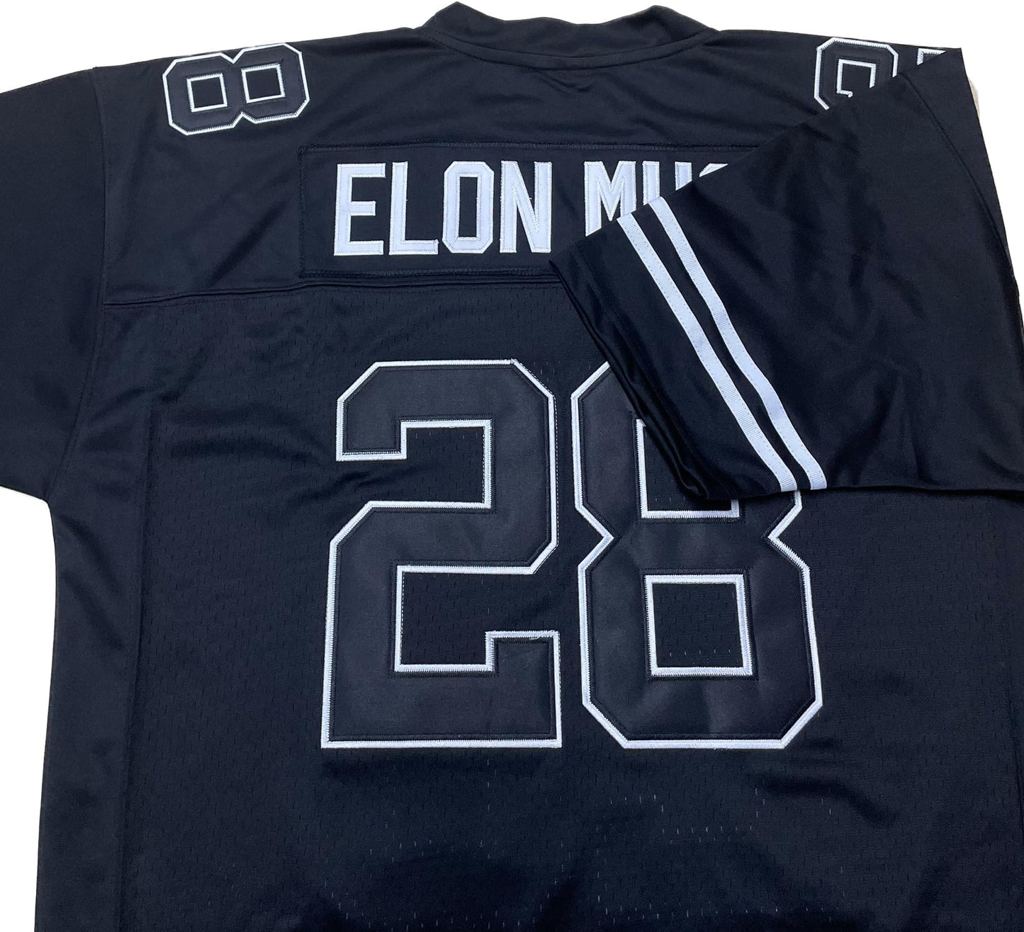 Close up of Custom Men Football Jersey showing stitched name and number detail.